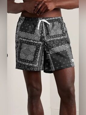 Bather Bandana Print Recycled Swim Trunks, Black Size Large
